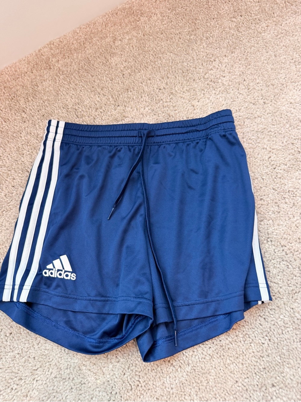 adidas Women's Navy Athletic Shorts with White Stripes